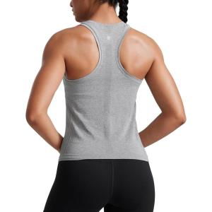 CRZ YOGA Seamless Racerback Tank Tops for Women – Gym Workout Athletic Running Sleeveless Shirts Breathable Scoop Neck(Slate Grey Marl)