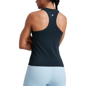 CRZ YOGA Seamless Racerback Tank Tops for Women – Gym Workout Athletic Running Sleeveless Shirts Breathable Scoop Neck(True Navy)