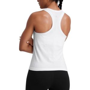 CRZ YOGA Seamless Racerback Tank Tops for Women – Gym Workout Athletic Running Sleeveless Shirts Breathable Scoop Neck(White)
