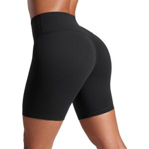 CRZ YOGA Secretsculpt Butterlift Biker Shorts 6″- No Front Seam High Waist Womens Workout Gym Booty Scrunch Butt(Black)
