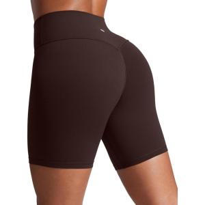 CRZ YOGA Secretsculpt Butterlift Biker Shorts 6″- No Front Seam High Waist Womens Workout Gym Booty Scrunch Butt(Hot Fudge Brown)