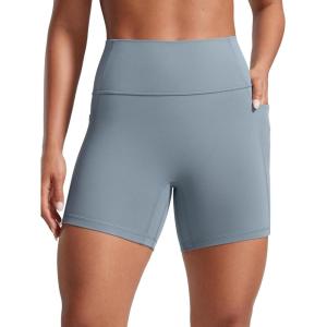 CRZ YOGA Secretsculpt Butterlift Biker Shorts Pockets 5” – No Front Seam Womens High Waist Workout Booty Scrunch Butt(Belgian Blue)
