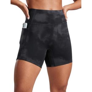 CRZ YOGA Secretsculpt Butterlift Biker Shorts Pockets 5” – No Front Seam Womens High Waist Workout Booty Scrunch Butt(Black Tie Dye Flowers)