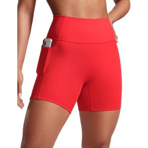 CRZ YOGA Secretsculpt Butterlift Biker Shorts Pockets 5” – No Front Seam Womens High Waist Workout Booty Scrunch Butt(Deep Red)