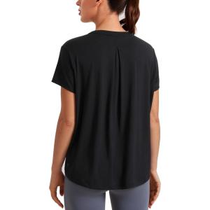 CRZ YOGA Short Sleeve Yoga Tops for Women Soft Loose Casual Flowy Shirts Crew Neck Workout Basic T-Shirt(Black)