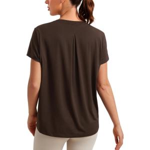 CRZ YOGA Short Sleeve Yoga Tops for Women Soft Loose Casual Flowy Shirts Crew Neck Workout Basic T-Shirt(Hot Fudge Brown)