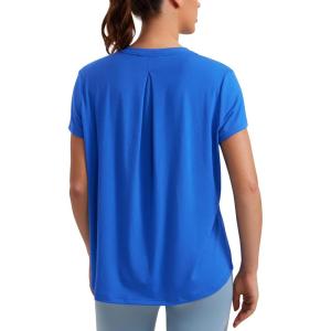 CRZ YOGA Short Sleeve Yoga Tops for Women Soft Loose Casual Flowy Shirts Crew Neck Workout Basic T-Shirt(Sparkle Blue)