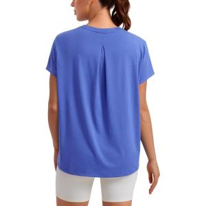 CRZ YOGA Short Sleeve Yoga Tops for Women Soft Loose Casual Flowy Shirts Crew Neck Workout Basic T-Shirt(Wild Indigo)
