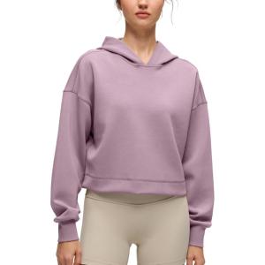 CRZ YOGA SoftAura Cropped Hoodies for Women – Long Sleeve Pullover Basic Workout Casual Hooded Sweatshirts(Light Lavender)