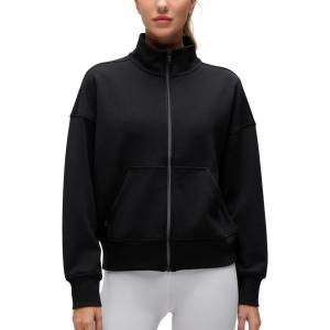 CRZ YOGA SoftAura Full Zip Sweatshirt for Women – Workout Casual Zipper Funnel Neck Sweat Shirts Jackets with Pockets(Black)