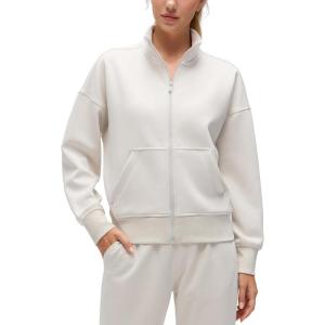 CRZ YOGA SoftAura Full Zip Sweatshirt for Women – Workout Casual Zipper Funnel Neck Sweat Shirts Jackets with Pockets(Milky White)