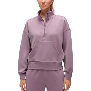 CRZ YOGA SoftAura Half Zip Sweatshirt for Women – Pullover Workout Casual Funnel Neck Sweat Shirts with Pocket(Light Lavender)
