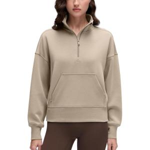 CRZ YOGA SoftAura Half Zip Sweatshirt for Women – Pullover Workout Casual Funnel Neck Sweat Shirts with Pocket(Oak)