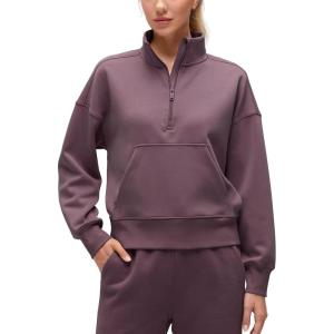 CRZ YOGA SoftAura Half Zip Sweatshirt for Women – Pullover Workout Casual Funnel Neck Sweat Shirts with Pocket(Ripe Plum)
