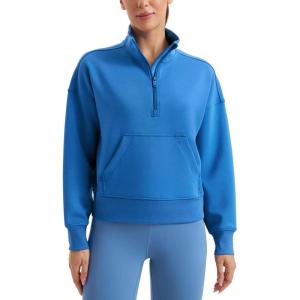 CRZ YOGA SoftAura Half Zip Sweatshirt for Women – Pullover Workout Casual Funnel Neck Sweat Shirts with Pocket(Sparkle Blue)