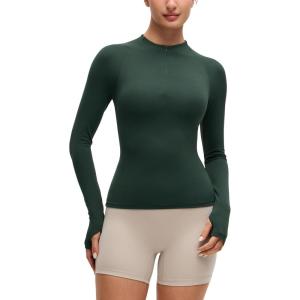 CRZ YOGA Softembrace Half Zip Long Sleeve Shirts for Women – Casual Going Out Tops Soft Quarter Zipper Tees with Thumb Holes(Legend Green)