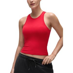 CRZ YOGA Softembrace High Neck Tank Tops for Women – Casual Going Out Soft Double Lined Basic Summer Sleeveless Shirts(Aurora Red)