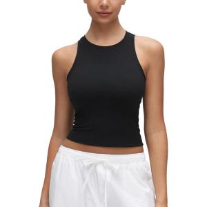 CRZ YOGA Softembrace High Neck Tank Tops for Women – Casual Going Out Soft Double Lined Basic Summer Sleeveless Shirts(Black)