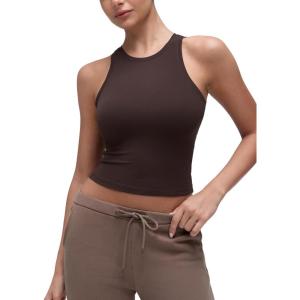 CRZ YOGA Softembrace High Neck Tank Tops for Women – Casual Going Out Soft Double Lined Basic Summer Sleeveless Shirts(Hot Fudge Brown)