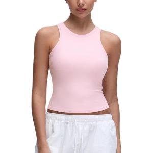 CRZ YOGA Softembrace High Neck Tank Tops for Women – Casual Going Out Soft Double Lined Basic Summer Sleeveless Shirts(Strawberry Pink)