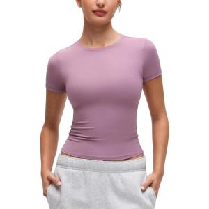 CRZ YOGA Softembrace High Neck Tops for Women – Soft Casual Going Out Shirts Crewneck Tight Basic Short Sleeve T-Shirt(Light Lavender)