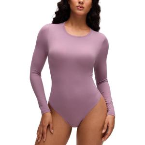 CRZ YOGA Softembrace Long Sleeve Bodysuits for Women – Crewneck Basic Casual Travel Thong Body Suits Fitted Tops(Light Lavender)
