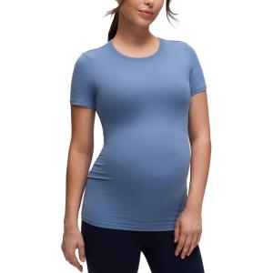 CRZ YOGA Softembrace Maternity Crewneck Short Sleeve Shirts – Soft Casual Pregnancy Tops Going Out Basic T-Shirts for Women(Oasis Blue)