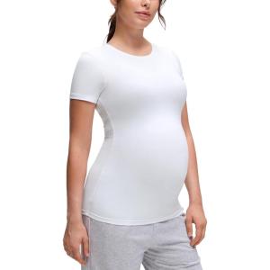 CRZ YOGA Softembrace Maternity Crewneck Short Sleeve Shirts – Soft Casual Pregnancy Tops Going Out Basic T-Shirts for Women(White)