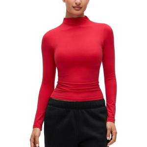 CRZ YOGA Softembrace Mock Neck Long Sleeve Shirts for Women – Casual Going Out Comfort Tops Soft Fitted Layer Underwear Tees(Aurora Red)