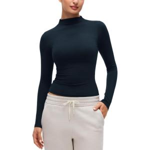 CRZ YOGA Softembrace Mock Neck Long Sleeve Shirts for Women – Casual Going Out Comfort Tops Soft Fitted Layer Underwear Tees(True Navy)