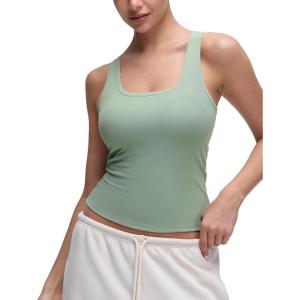 CRZ YOGA Softembrace Scoop Neck Tank Tops for Women – Casual Going Out Soft Double Lined Crop Basic Sleeveless Shirts(Green Palm Court)