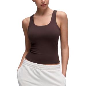 CRZ YOGA Softembrace Scoop Neck Tank Tops for Women – Casual Going Out Soft Double Lined Crop Basic Sleeveless Shirts(Hot Fudge Brown)
