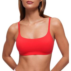 CRZ YOGA Softhold Double Lined Scoop Neck Bralette – Womens Adjustable Straps Cami Wireless Sleep T-Shirt Everyday Bra(Deep Red)