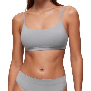 CRZ YOGA Softhold Double Lined Scoop Neck Bralette – Womens Adjustable Straps Cami Wireless Sleep T-Shirt Everyday Bra(Rhino Grey)