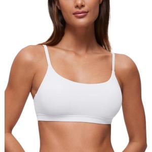 CRZ YOGA Softhold Double Lined Scoop Neck Bralette – Womens Adjustable Straps Cami Wireless Sleep T-Shirt Everyday Bra(Snow White)