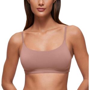 CRZ YOGA Softhold Double Lined Scoop Neck Bralette – Womens Adjustable Straps Cami Wireless Sleep T-Shirt Everyday Bra(Twilight Rose Pink)