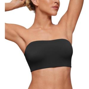 CRZ YOGA Softhold Double Lined Strapless Bralette – Stretchy Smooth Womens Tube Tops Bandeau Wireless T-Shirt Everyday Bra(Black)