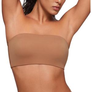 CRZ YOGA Softhold Double Lined Strapless Bralette – Stretchy Smooth Womens Tube Tops Bandeau Wireless T-Shirt Everyday Bra(Gravel Beige)