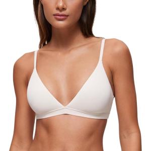 CRZ YOGA Softhold Double Lined Triangle Bralette – Womens Adjustable Straps Wireless Cami Plunge T-Shirt Everyday Bra Comfy(Milky White)