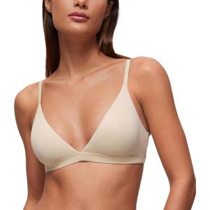 CRZ YOGA Softhold Double Lined Triangle Bralette – Womens Adjustable Straps Wireless Cami Plunge T-Shirt Everyday Bra Comfy(Mojave Tan 2)