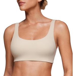 CRZ YOGA Softhold Double Lined U Back Bralette – Womens Scoop Neck Lounge T-Shirt Everyday Bras Smooth Wireless Cami(Mojave Tan 2)
