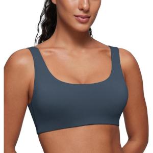 CRZ YOGA Softhold Double Lined U Back Bralette – Womens Scoop Neck Lounge T-Shirt Everyday Bras Smooth Wireless Cami(Sargasso)