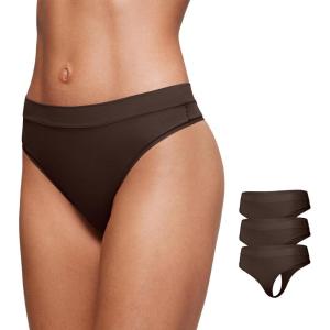 CRZ YOGA Softhold High Rise Thongs for Women – Sexy Tagless Comfortable Panties Smooth Breathable Ladies Underwear 3 Pack(Hot Fudge Brown(3pack))
