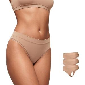 CRZ YOGA Softhold High Rise Thongs for Women – Sexy Tagless Comfortable Panties Smooth Breathable Ladies Underwear 3 Pack(Warm Beige (3pack))