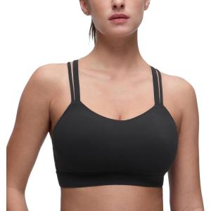 CRZ YOGA Softness Mold Butterluxe D/DD Cup Longline Sports Bras for Women – Supportive Double Straps Cross Back Yoga Top(Black)