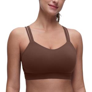 CRZ YOGA Softness Mold Butterluxe D/DD Cup Longline Sports Bras for Women – Supportive Double Straps Cross Back Yoga Top(Coffee Brown)