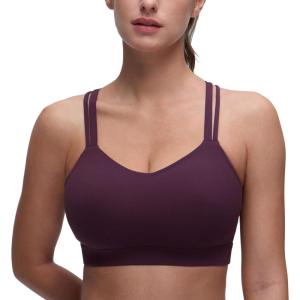 CRZ YOGA Softness Mold Butterluxe D/DD Cup Longline Sports Bras for Women – Supportive Double Straps Cross Back Yoga Top(Deep Purple)