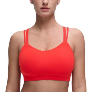 CRZ YOGA Softness Mold Butterluxe D/DD Cup Longline Sports Bras for Women – Supportive Double Straps Cross Back Yoga Top(Deep Red)