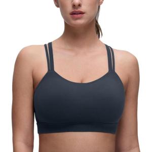 CRZ YOGA Softness Mold Butterluxe D/DD Cup Longline Sports Bras for Women – Supportive Double Straps Cross Back Yoga Top(True Navy)