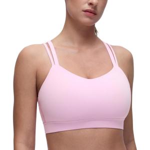 CRZ YOGA Softness Mold Butterluxe D/DD Cup Longline Sports Bras for Women – Supportive Double Straps Cross Back Yoga Top(Vita Pink)
